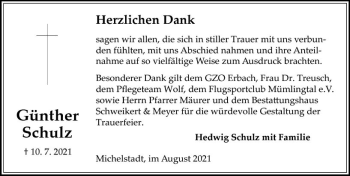 Traueranzeige von Günther Schulz von vrm-trauer