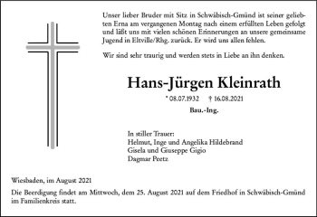Traueranzeige von Hans-Jürgen Kleinrath von vrm-trauer