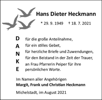 Traueranzeige von Hans Dieter Heckmann von vrm-trauer
