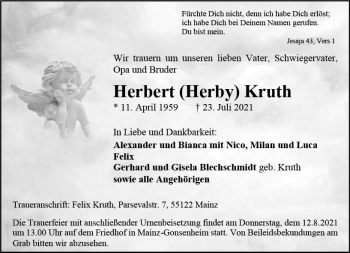 Traueranzeige von Herbert  Kruth von vrm-trauer