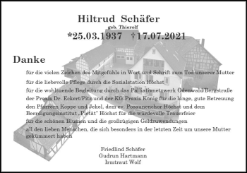 Traueranzeige von Hiltrud Schäfer von vrm-trauer