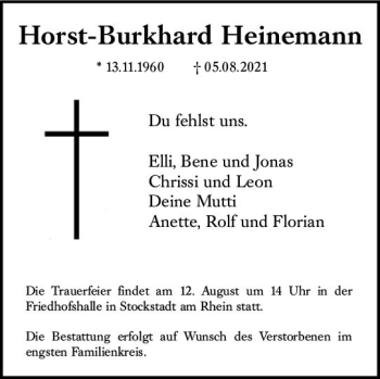 Traueranzeige von Horst-Burkhard Heinemann von vrm-trauer