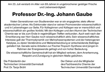 Traueranzeige von Johann Gaube von vrm-trauer