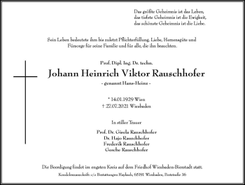 Traueranzeige von Johann Heinrich Viktor Rauschhofer von vrm-trauer