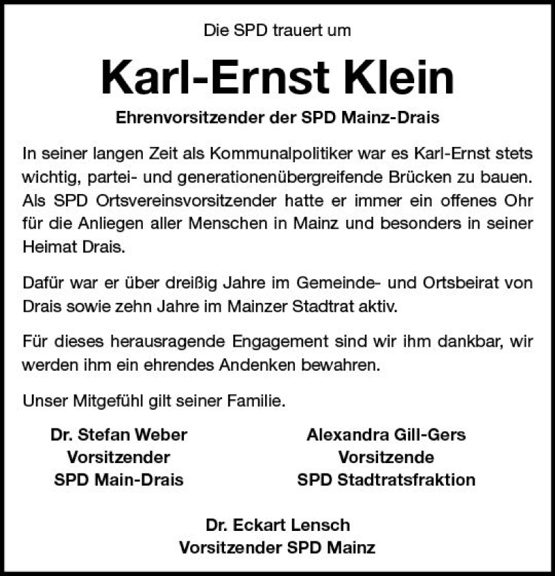  Traueranzeige für Karl-Ernst Klein vom 07.08.2021 aus vrm-trauer
