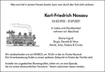 Traueranzeige von Karl-Friedrich Nassau von vrm-trauer
