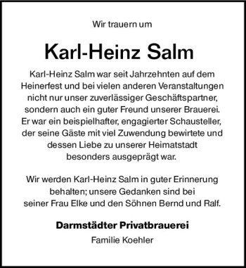 Traueranzeige von Karl-Heinz Salm von vrm-trauer