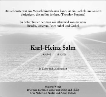 Traueranzeige von Karl-Heinz Salm von vrm-trauer