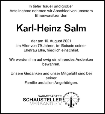 Traueranzeige von Karl-Heinz Salm von vrm-trauer