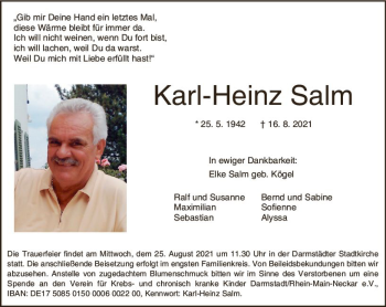 Traueranzeige von Karl-Heinz Salm von vrm-trauer