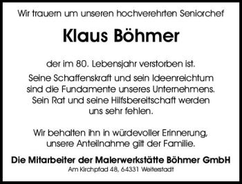 Traueranzeige von Klaus Böhmer von vrm-trauer