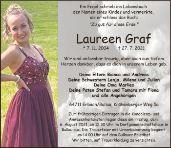 Traueranzeige von Laureen Graf von vrm-trauer