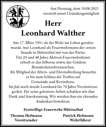 Traueranzeige von Leonhard Walther von vrm-trauer