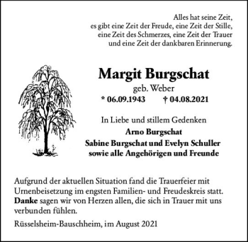 Traueranzeige von Margit Burgschat von vrm-trauer