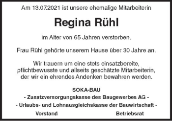 Traueranzeige von Regina Rühl von vrm-trauer