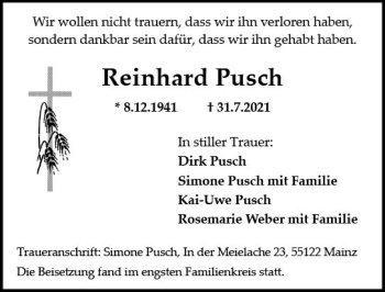 Traueranzeige von Reinhard Pusch von vrm-trauer