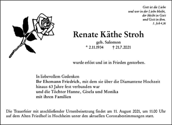 Traueranzeige von Renate Käthe Stroh von vrm-trauer