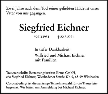 Traueranzeige von Siegfried Eichner von vrm-trauer