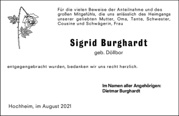 Traueranzeige von Sigrid Burghardt von vrm-trauer