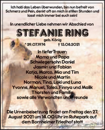 Traueranzeige von Stefanie Ring von vrm-trauer