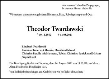 Traueranzeige von Theodor Twardawski von vrm-trauer