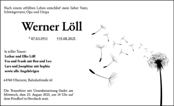 Traueranzeige von Werner Löll von vrm-trauer