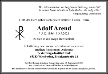 Traueranzeige von Adolf Arend von vrm-trauer