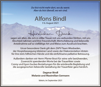 Traueranzeige von Alfons Bindl von vrm-trauer