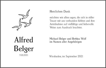 Traueranzeige von Alfred Belger von vrm-trauer