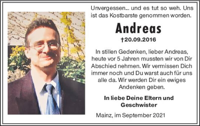 Traueranzeige für Andreas Schliephacke vom 20.09.2021 aus vrm-trauer