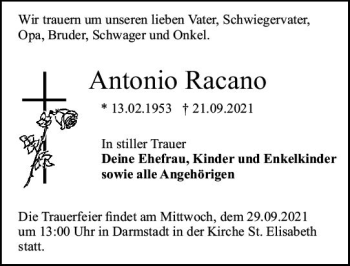 Traueranzeige von Antonio Racano von vrm-trauer