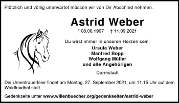 Traueranzeige von Astrid Weber von vrm-trauer