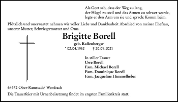 Traueranzeige von Brigitte Borell von vrm-trauer
