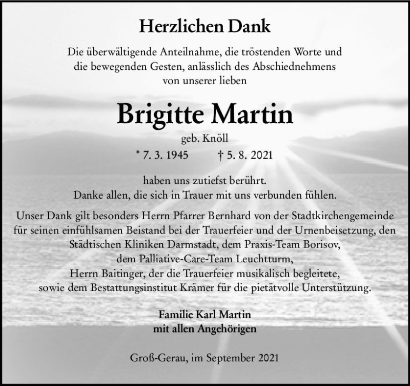  Traueranzeige für Brigitte Martin vom 04.09.2021 aus vrm-trauer