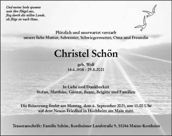 Traueranzeige von Christel Schön von vrm-trauer