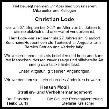 Traueranzeige von Christian Lode von vrm-trauer