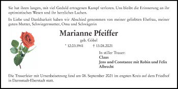 Traueranzeige von Marianne Pfeiffer 