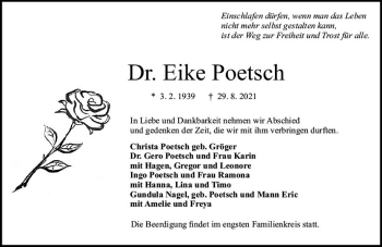 Traueranzeige von Eike Poetsch von vrm-trauer