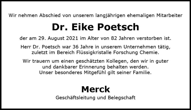  Traueranzeige für Eike Poetsch vom 04.09.2021 aus vrm-trauer