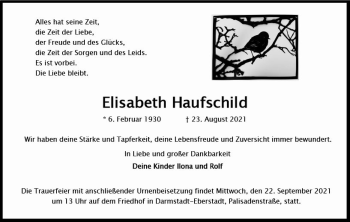 Traueranzeige von Elisabeth Haufschild von vrm-trauer