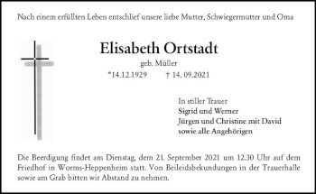Traueranzeige von Elisabeth Ortstadt von vrm-trauer