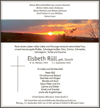Traueranzeige von Elsbeth Rüll von vrm-trauer