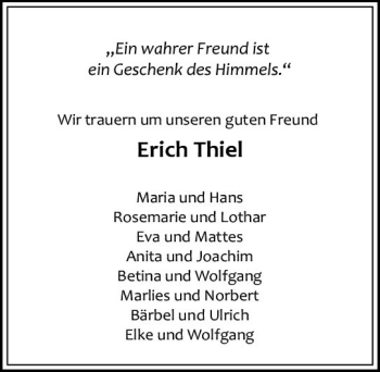 Traueranzeige von Erich Thiel von vrm-trauer