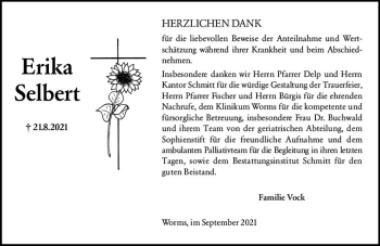 Traueranzeige von Erika Selbert von vrm-trauer