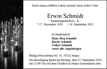 Traueranzeige von Erwin Schmidt von vrm-trauer