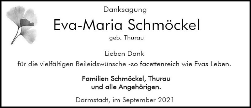  Traueranzeige für Eva-Maria Schmöckel vom 18.09.2021 aus vrm-trauer