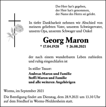 Traueranzeige von Georg Maron von vrm-trauer