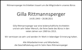 Traueranzeige von Gilla Rittmannsperger von vrm-trauer