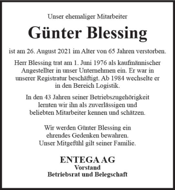 Traueranzeige von Günter Blessing von vrm-trauer