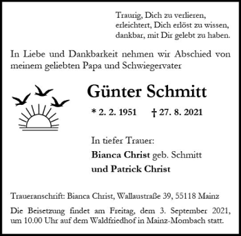 Traueranzeige von Günter Schmitt von vrm-trauer